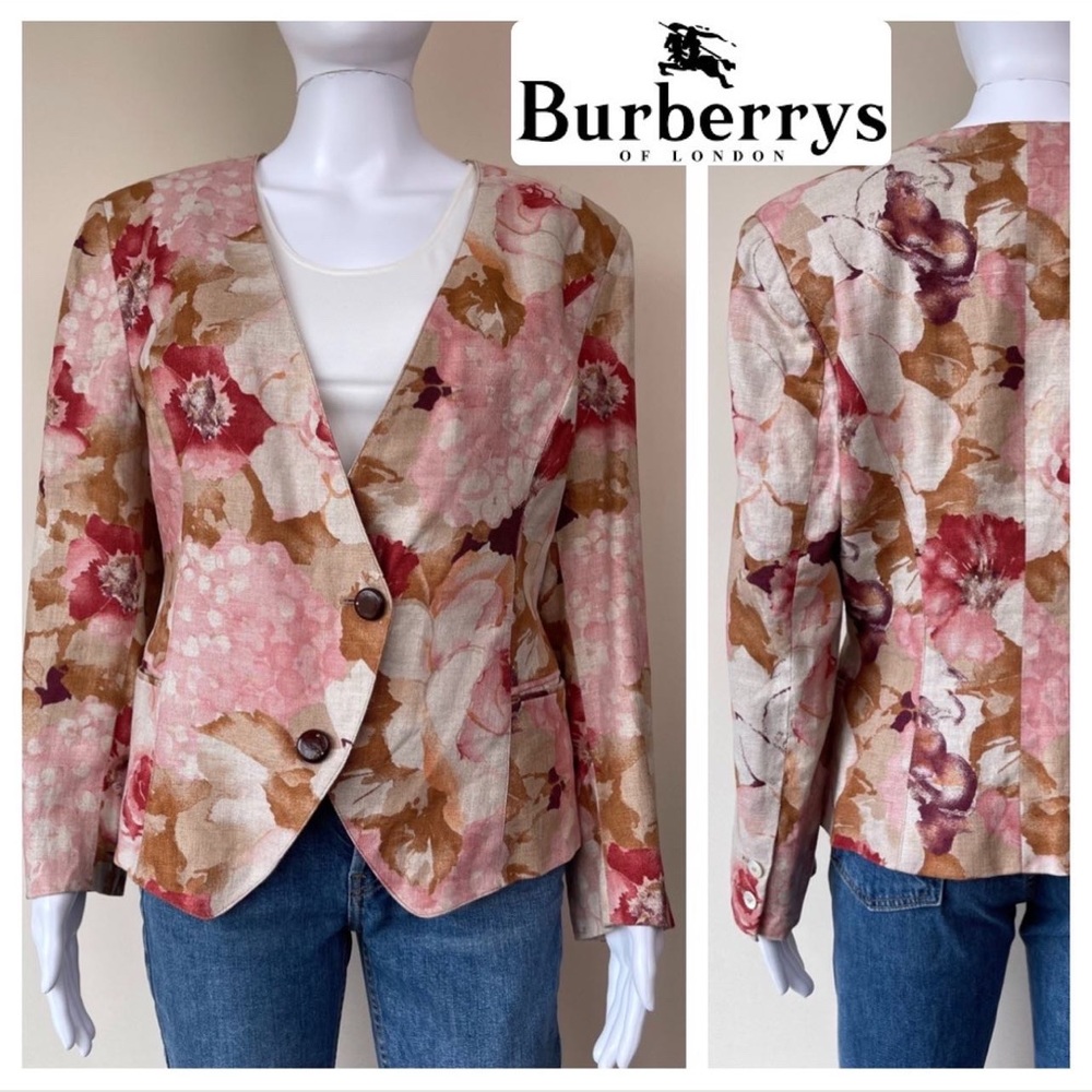 Vintage Burberry Burberry’s Floral Cropped Linen Jacket est sz M - Picture 3 of 16